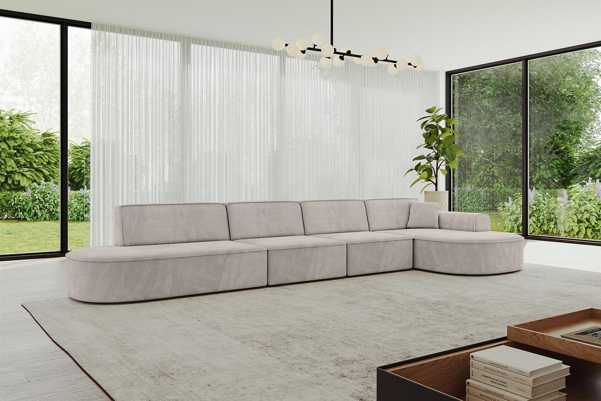 ECKSOFA Ottomane Rechts MARI-L3 - 413x171x79 cm Hellbraun Velours - Hellbraun/Schwarz, Holzwerkstoff/Kunststoff (171/413cm) - ALTDECOR