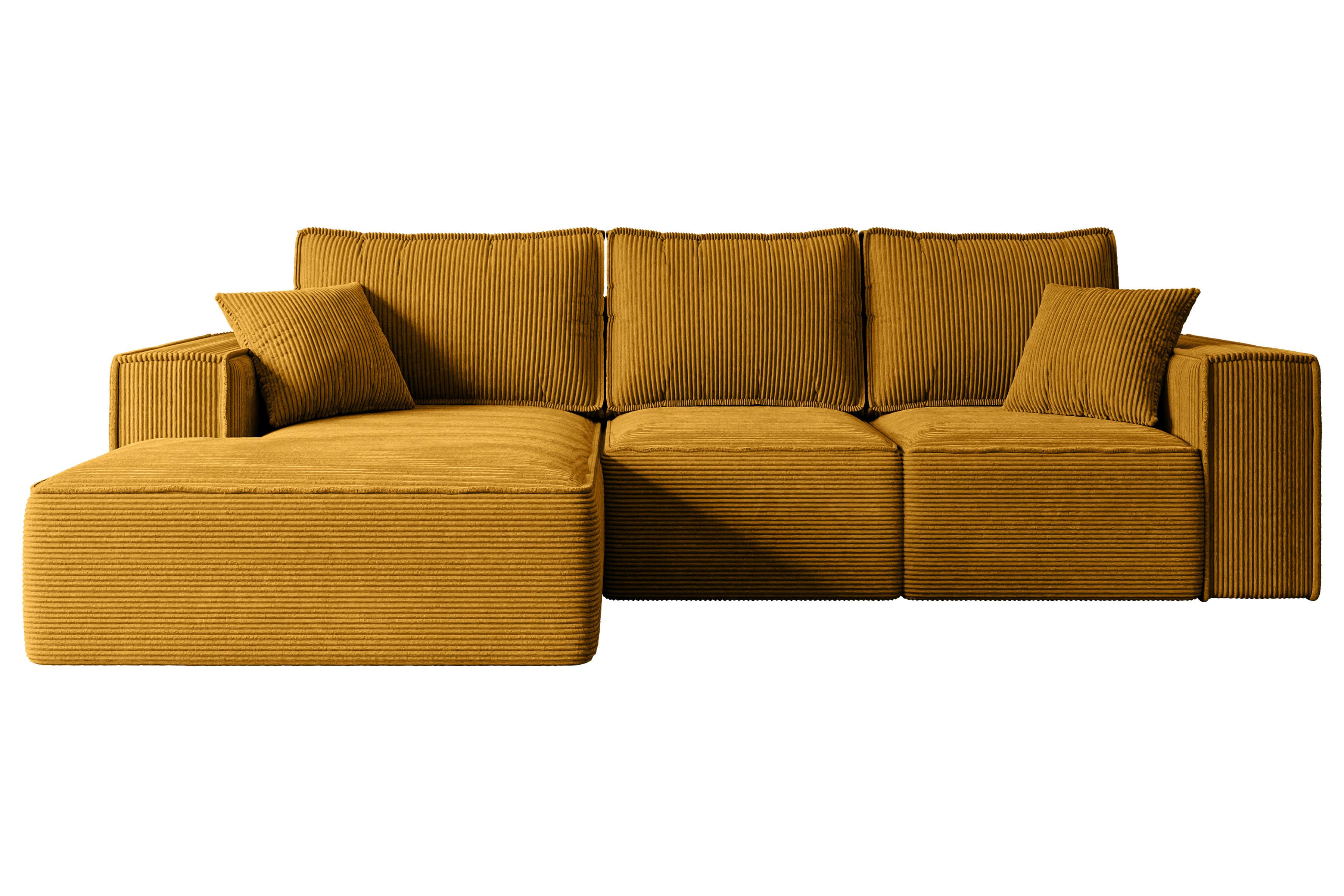 ECKSOFA mit Schlaffunktion und Bettkasten SERRA-L-S - 266x161x87 cm Senfgelb Cord - Currygelb/Schwarz, Holzwerkstoff/Kunststoff (266/161cm) - ALTDECOR