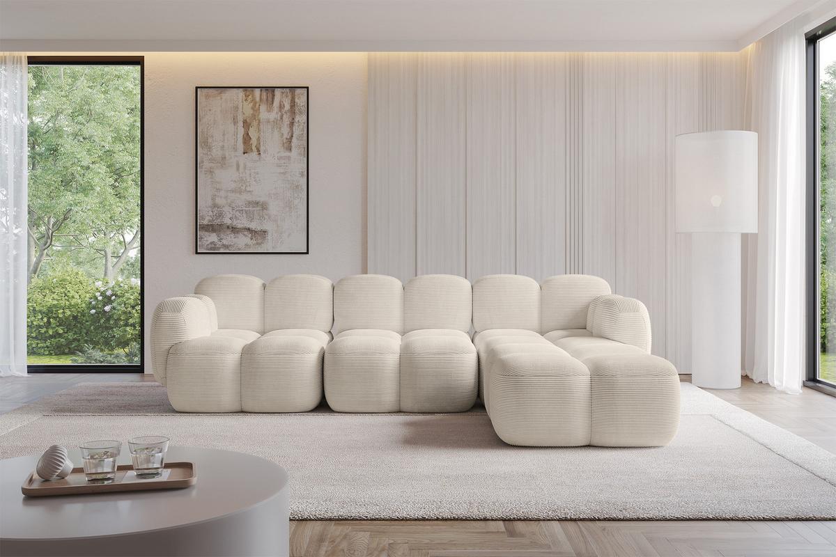 ECKSOFA modulares Sofa Rechts Miko-L2 302x205x75 Beige Cord - Beige/Schwarz, Holzwerkstoff/Kunststoff (302/205cm) - ALTDECOR