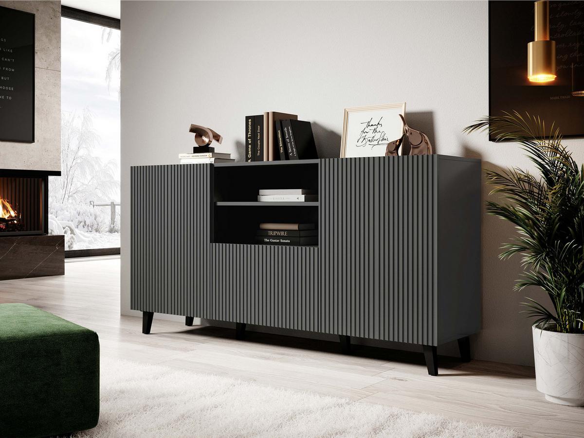 KOMMODE Vamos Grey 150 - Anthrazit/Schwarz, Holzwerkstoff/Kunststoff (151/83/42cm) - MIRJAN24