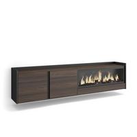 LOWBOARD, Eiche und Schwarz, 212/35/50cm, Kamin mit Feuereffekt XXL - Dunkelbraun, Holzwerkstoff (212/50/35cm) - Skraut Home