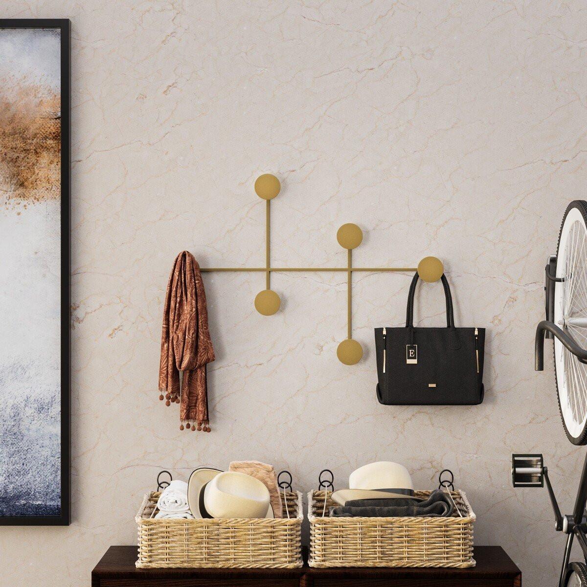 WANDGARDEROBE mit 6 Haken aus schwarzem Metall 82/10/60 cm - Goldfarben, Metall (10/60/82cm) - Calicosy