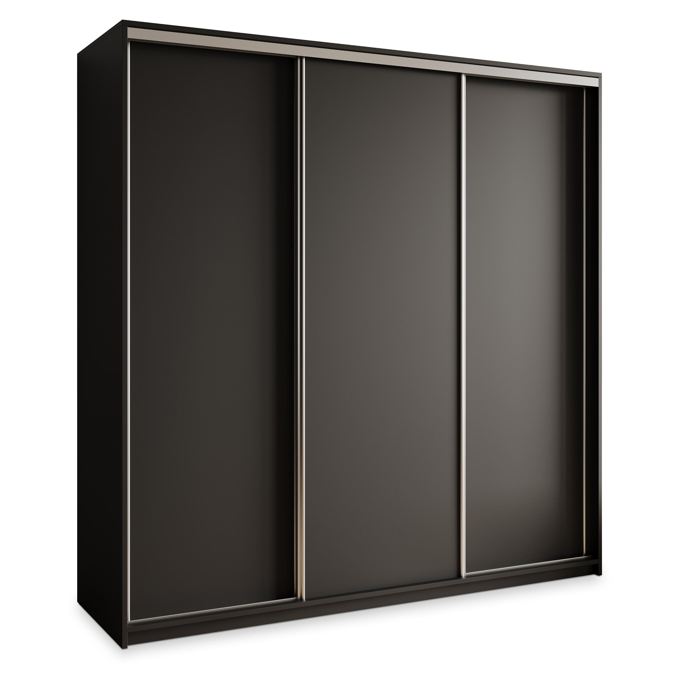 SCHWEBETÜRENSCHRANK NISSE 180/205/60 cm 3-türig mit Schubladen Schwarz - Schwarz/Nickelfarben, Holzwerkstoff (180/205/60cm) - MASSENO