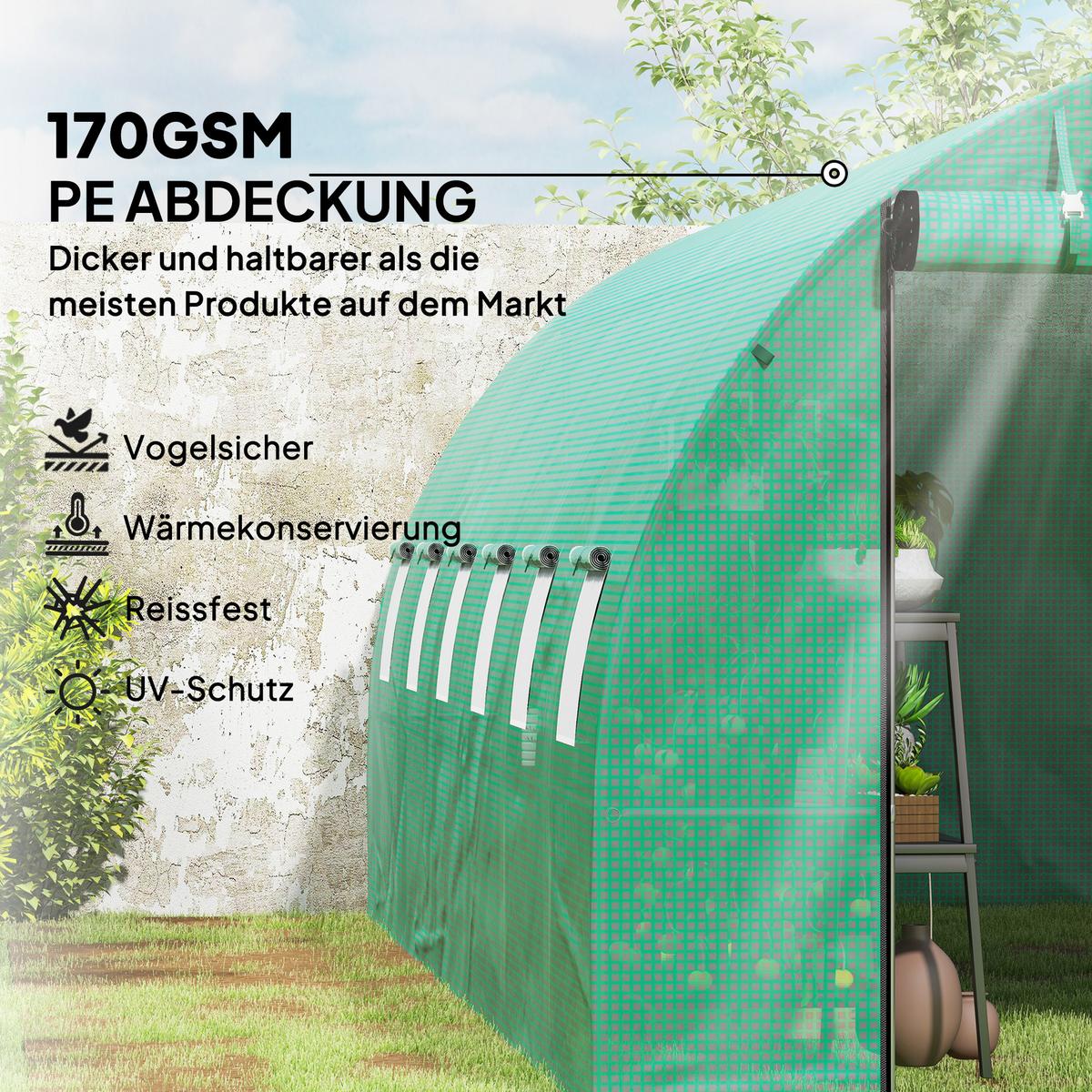 FOLIENTUNNEL, 600L x 300B x 197H cm - Grün, Kunststoff (300/197/600cm) - Outsunny