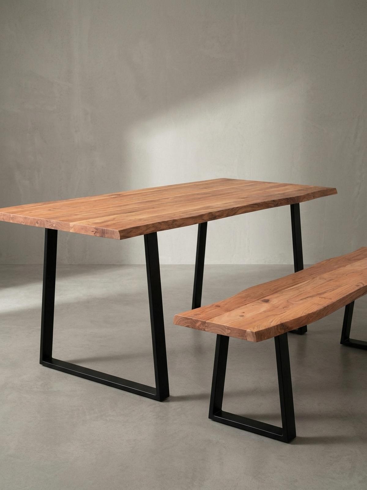 ESSTISCH Massivholz Baumkante Schwarz Metall Handgefertigt TARN, Goldbraun-Schwarz 120x60x76 cm - Schwarz/Braun, Holz (60/120/76cm) - KADIMA DESIGN