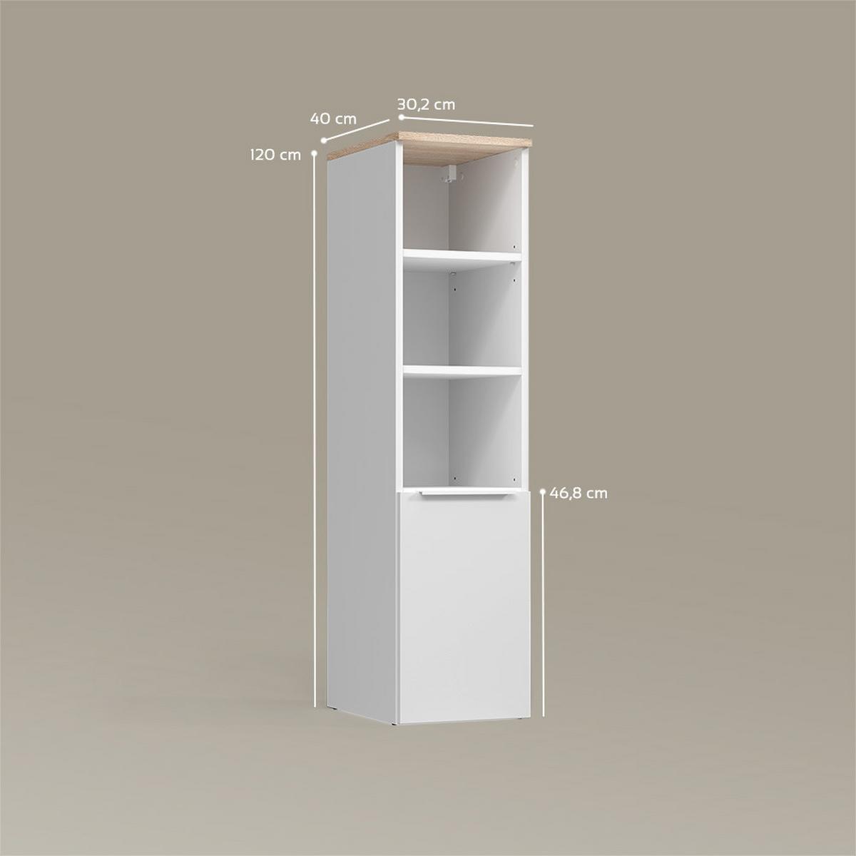 UNIVERSALSCHRANK Piave Weiß/Sonoma mit einer Tür - Weiß/Sonoma Eiche, Holzwerkstoff (30.2/120/40cm) - Livinity®