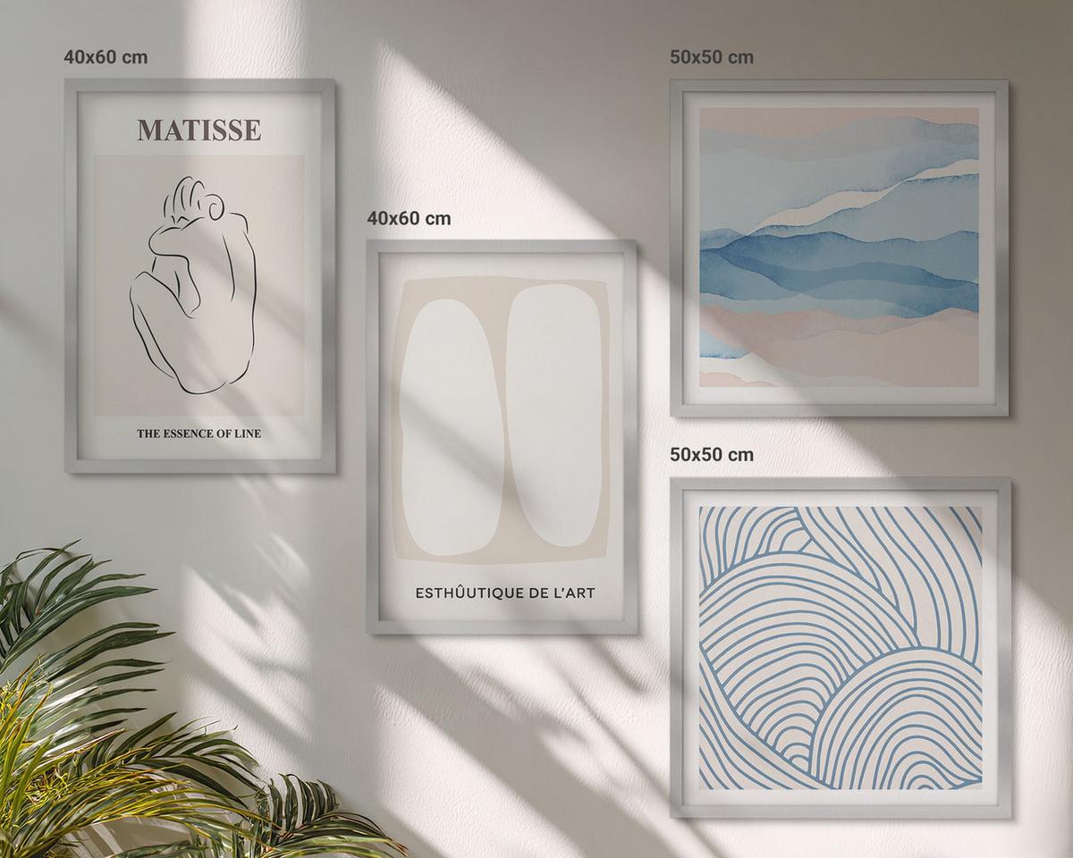 BILDER SET 4er Set - 50x50 cm & 40x60 cm Silberner Rahmen - Matisses abstrakte Formen - Silberfarben, Kunststoff (50/50cm) - TULUP
