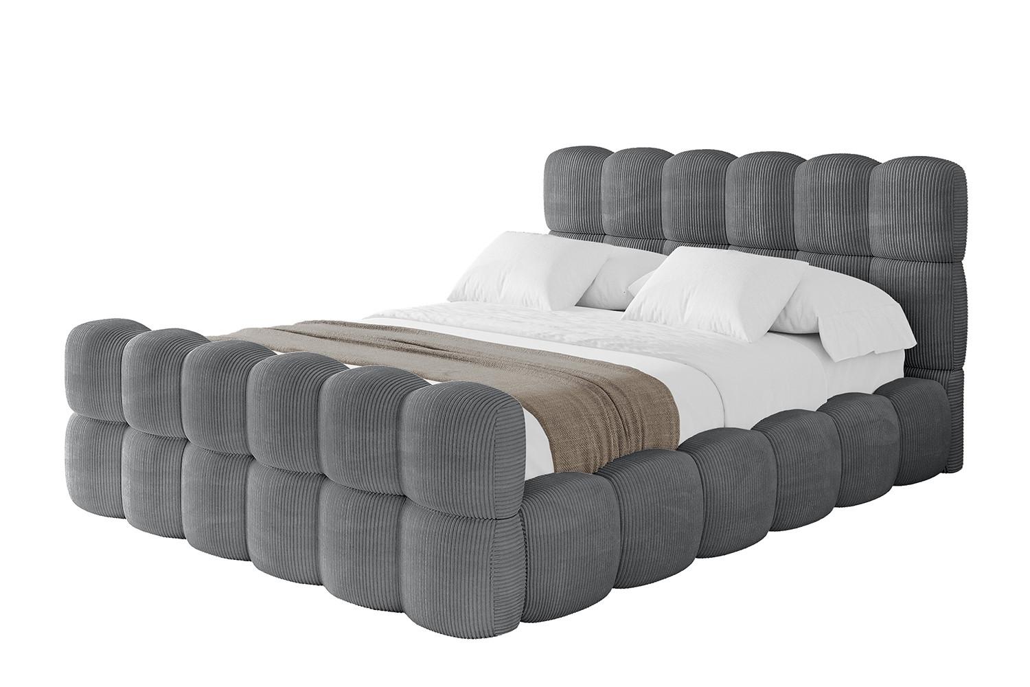POLSTERBETT mit Bettkasten, Fußteil und Lattenrost, Bett mit Matratze H3/H4 - LEYA-Z 140x200 Dunkelgrau - Anthrazit, Holzwerkstoff/Textil (140/200cm) - ALTDECOR