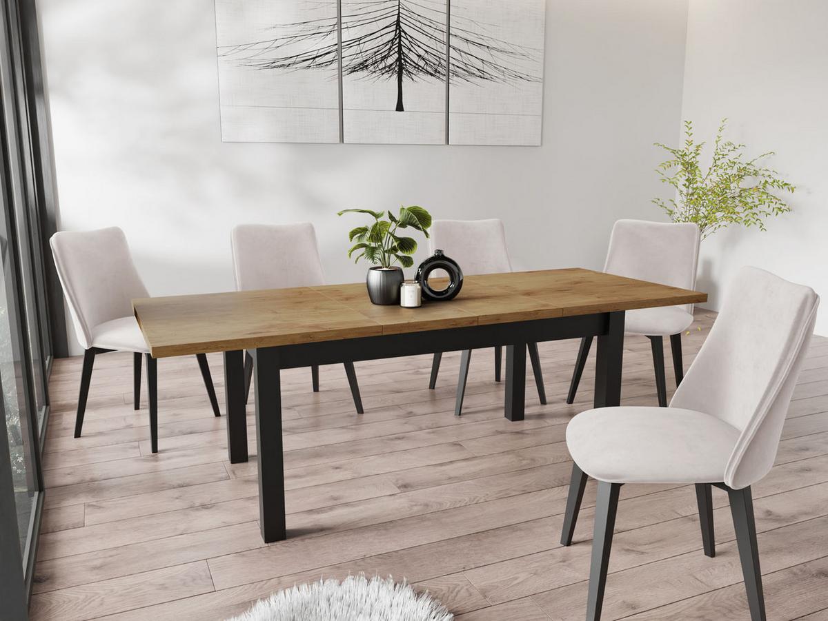 ESSTISCH Davidof rechteckig ausziehbar, Lancelot Eiche 160-240/90/76 cm - Eichefarben/Schwarz, Holz/Holzwerkstoff (90/240/76cm) - WFL GROUP