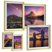 BILDER SET 5er Set - 50x50 cm & 20x30 cm & 40x60 cm Goldrahmen - Brücken, Sonne, Stadtblick - Goldfarben, Kunststoff (40/60cm) - TULUP