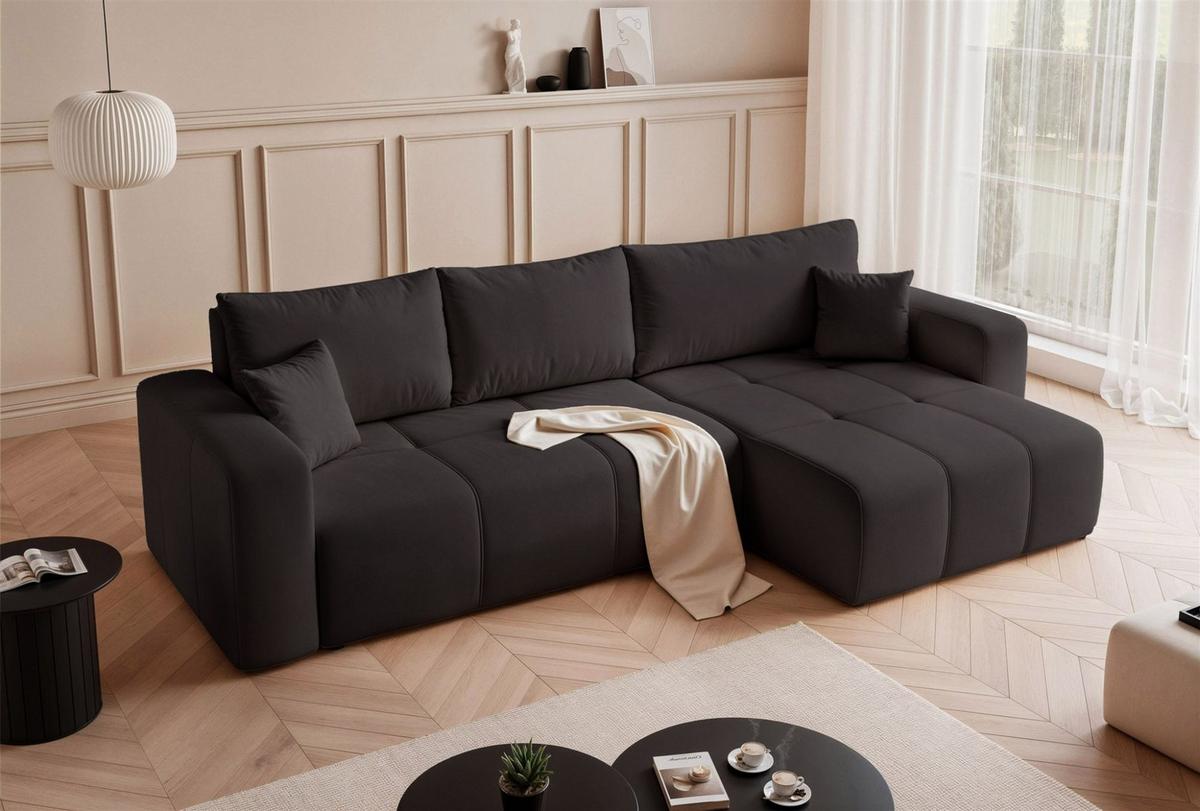 ECKSOFA Leros Xl Mit Schlaffunktion - Schwarz, Holzwerkstoff/Textil (145/278cm) - Fun Möbel