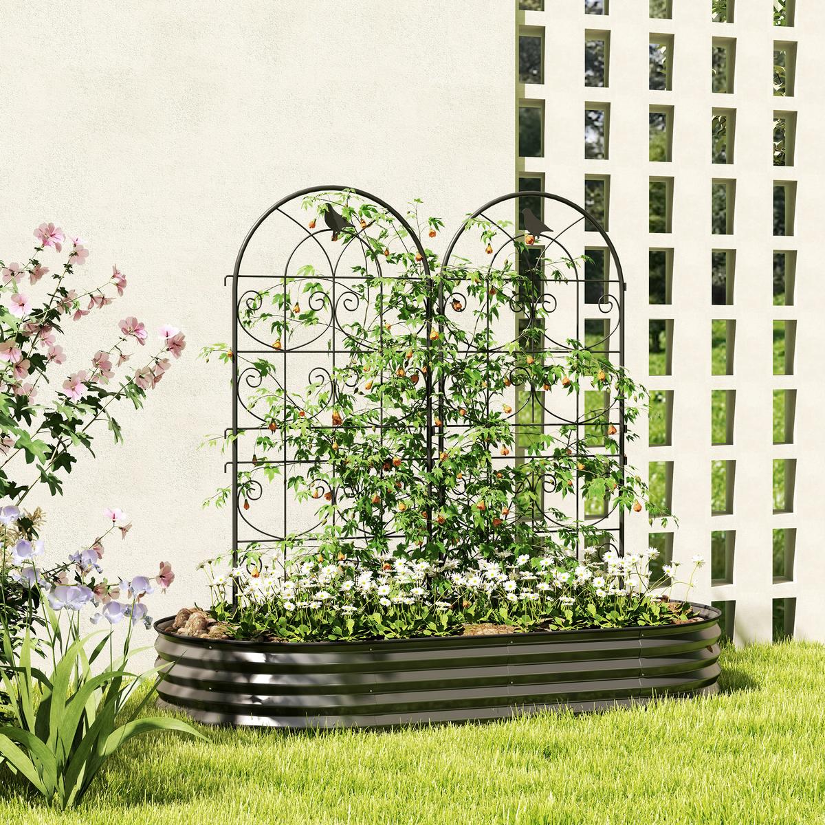 RANKGITTER 2er Set Metall Schwarz - Schwarz, Metall (1.3/120/50cm) - Outsunny