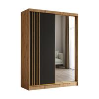 KLEIDERSCHRANK mit Spiegel-Schiebetüren und Aluminium-Leisten - NALLA - 160 cm Artisan+Schwarz+Artisan - Graphitfarben/Eiche Artisan, Holzwerkstoff (160/216/61cm) - ALTDECOR