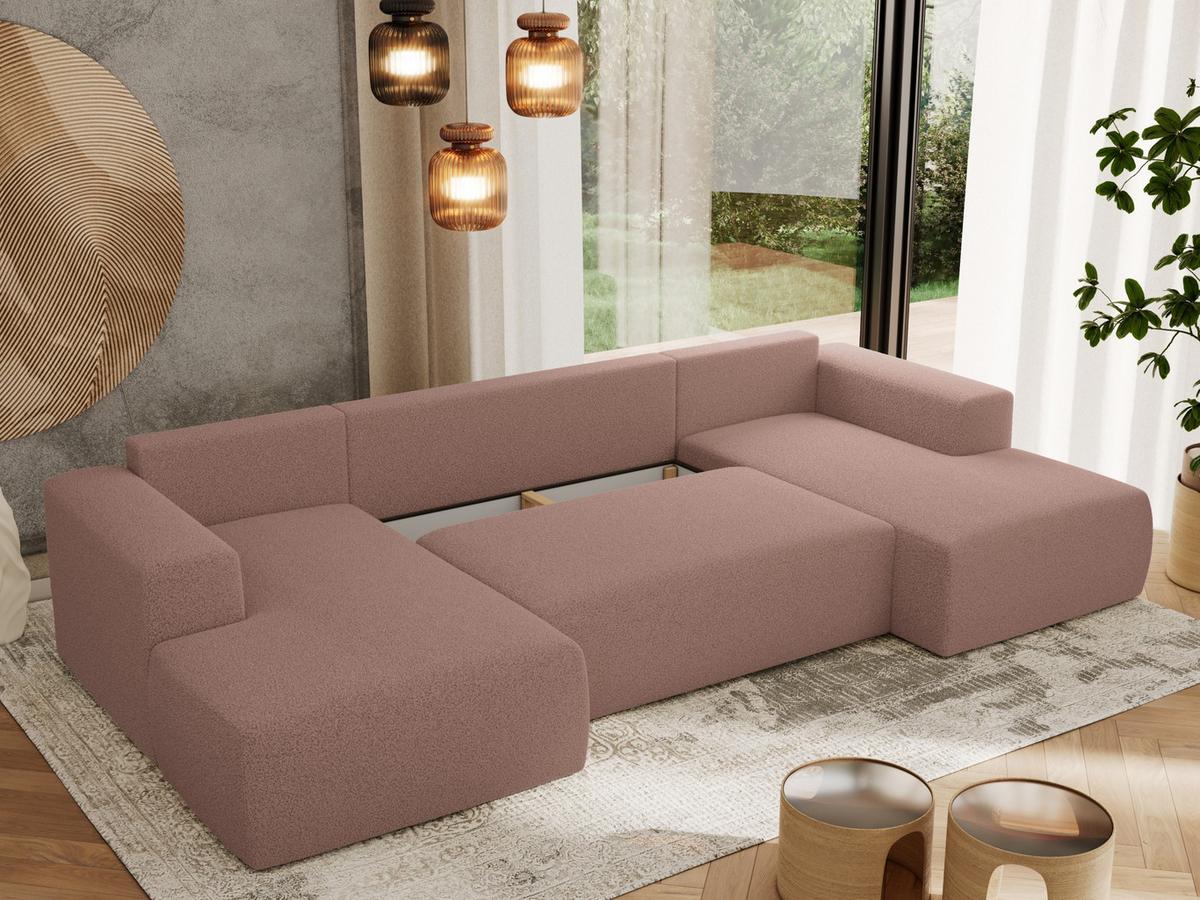 WOHNLANDSCHAFT TRENTINO U Rosa Boucle - Schwarz/Rosa, Kunststoff/Textil (334/91/163cm) - MKS