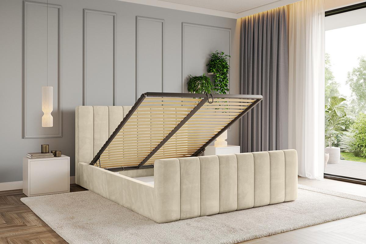 POLSTERBETT mit Bettkasten, Fußteil und Lattenrost, Boxbett mit Matratze H3/H4 - STERA-Z 160x200 Beige - Cappuccino, Holzwerkstoff/Textil (160/200cm) - ALTDECOR