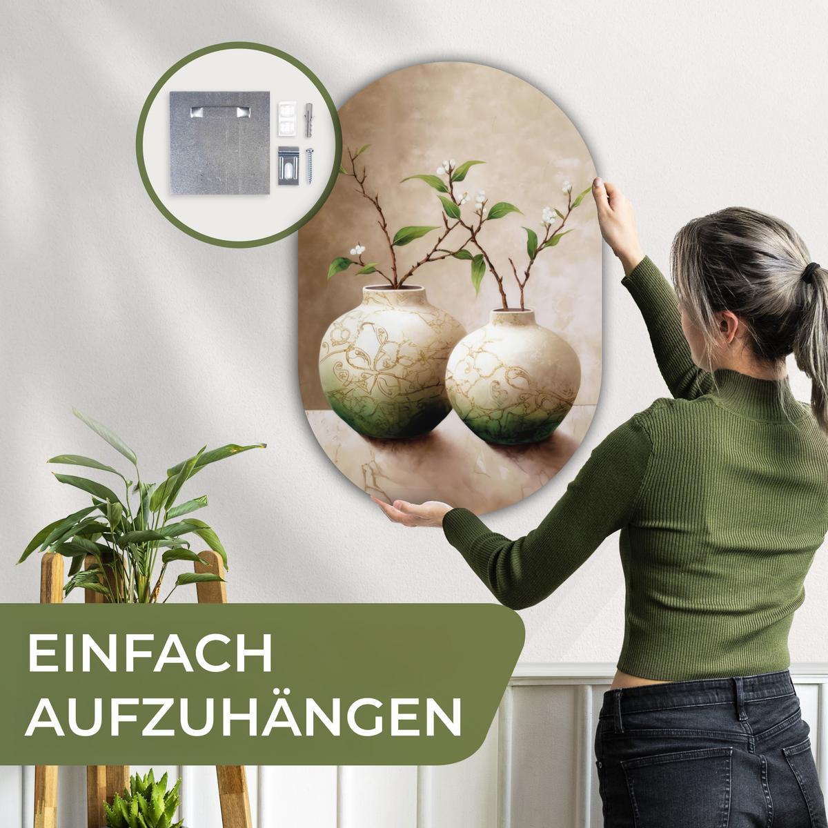 WANDBILD Blumen - Vase - Weiß - Botanisch - Beige Wanddeko Schlafzimmer 60x90 cm - Ecru, Kunststoff (60/90cm) - MuchoWow
