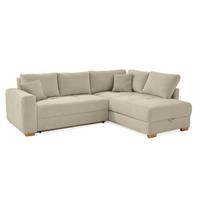 ECKSOFA-DAUERSCHLÄFER Boxspring Federkern Topper Bettkasten, seitenverkehrt montierbar B257/T206/H85 cm, Cord Beige Grau / 15212 - Greige/Eichefarben, Holz/Textil (257/206cm) - luma-home