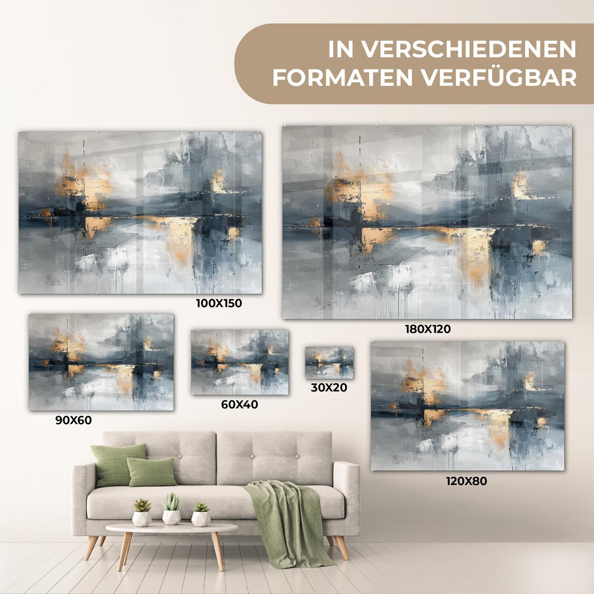 ACRYLGLASBILD Kunst - Grau - Gold - Abstrakt Wanddeko 60x40 cm - Dunkelgrau, Glas (60/40cm) - MuchoWow
