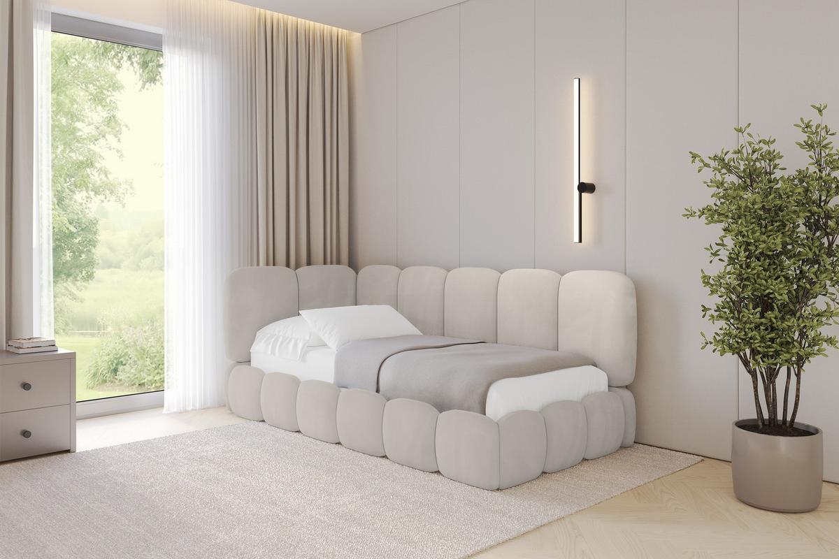 EINZELLBETT Jugendbett mit Bettkasten, Rechts - AVRY 100x200 Beige - Sandfarben/Beige, Holzwerkstoff/Textil (100/200cm) - ALTDECOR