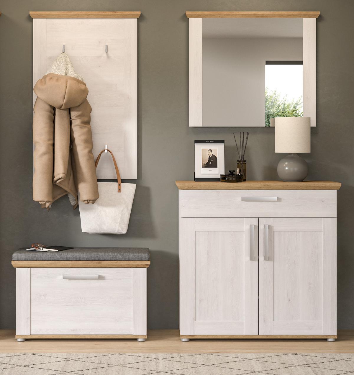 SCHUHSCHRANK weiß Lärche 95 cm, Schuhkommode im Landhaus-Stil - Silberfarben/Weiß, Holzwerkstoff/Kunststoff (95/92/39cm) - Inn.Furn