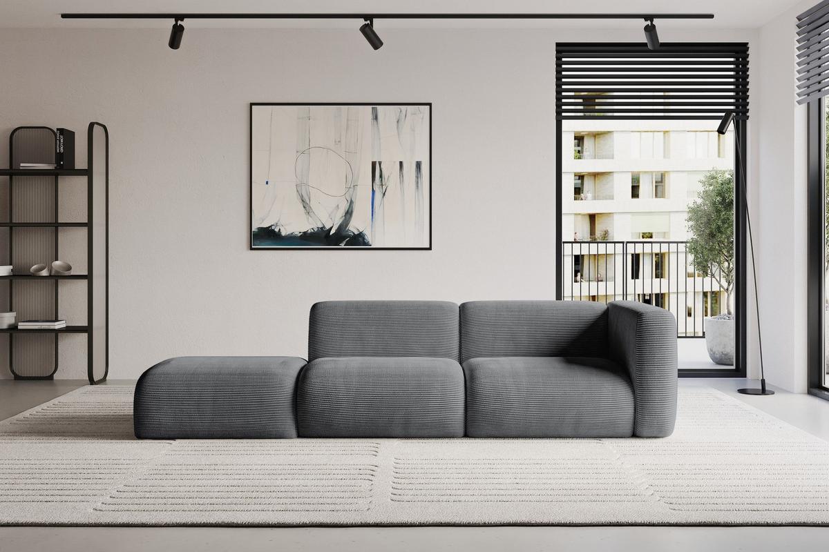 SOFA Ottomane Rechts MIRA-S3 296x89x70 Dunkelgrau Cord - Dunkelgrau/Graphitfarben, Holzwerkstoff/Kunststoff (296/70/89cm) - ALTDECOR
