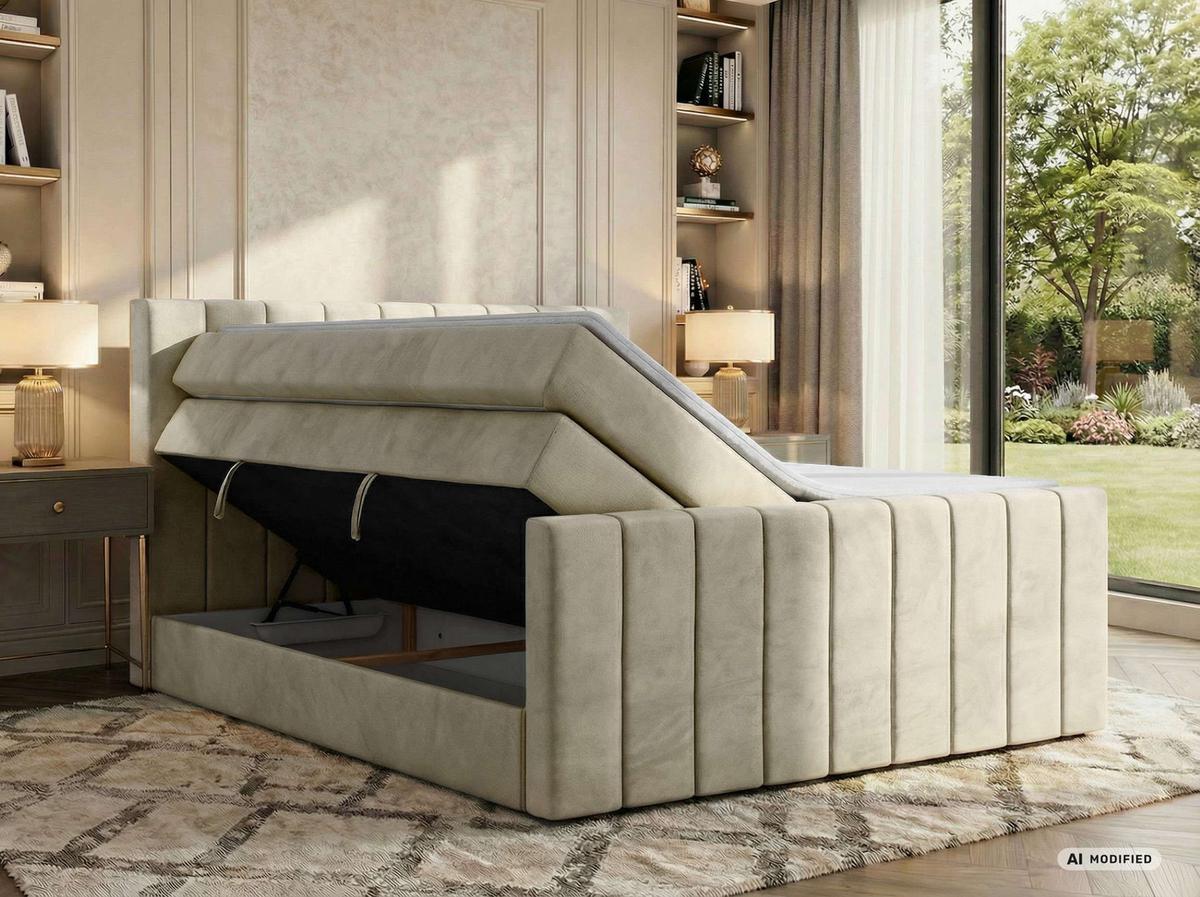 BOXSPRINGBETT ALVER KING DUO 160/200 - Beige Velvet - Topper T25 - H4 - Beige/Schwarz, Kunststoff/Textil (160/200cm) - MKS