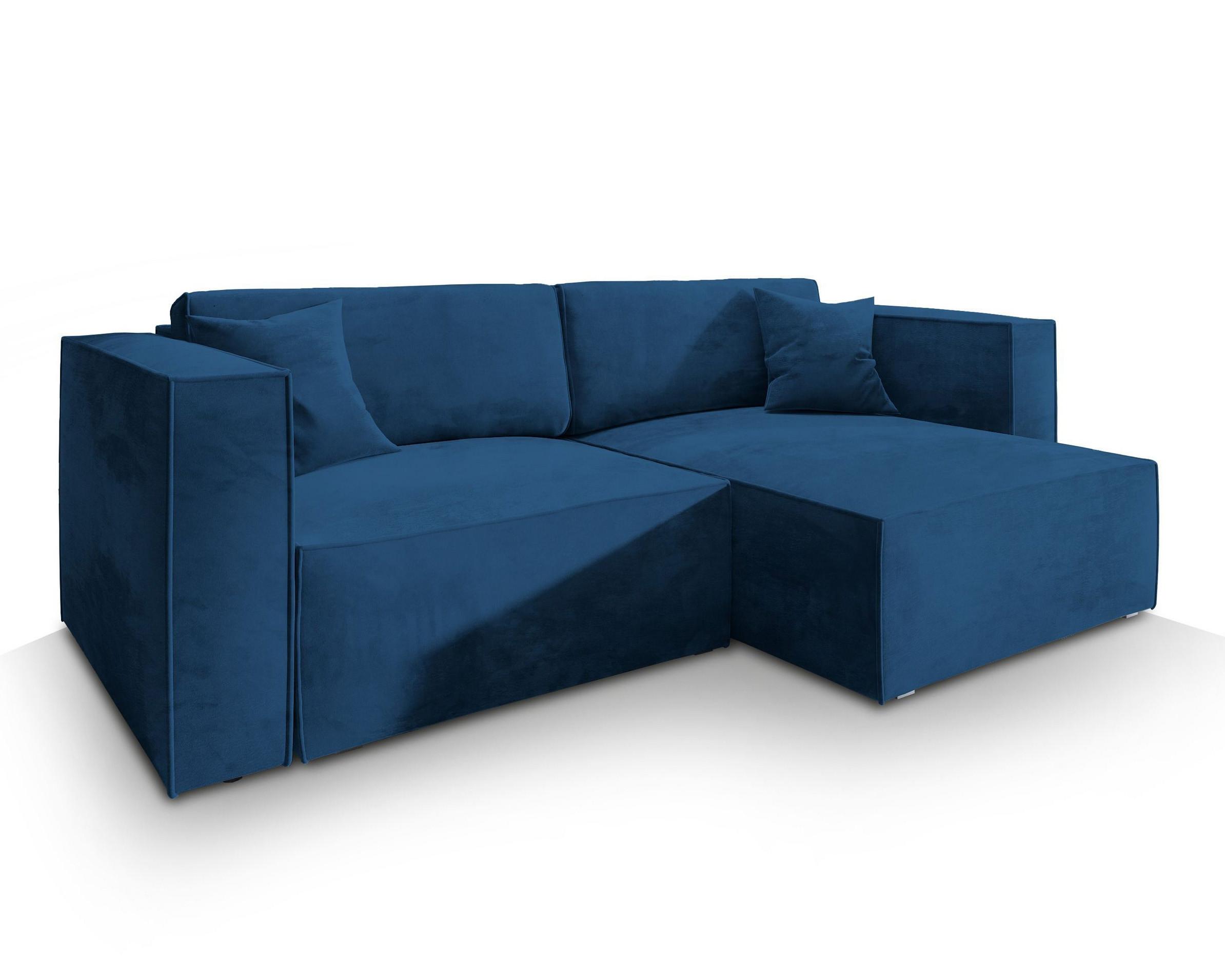 ECKSOFA NERIO M Blau Velours-Stoff mit Schlaffunktion - Blau/Grau, Holz/Kunststoff (245/148cm) - MASSENO