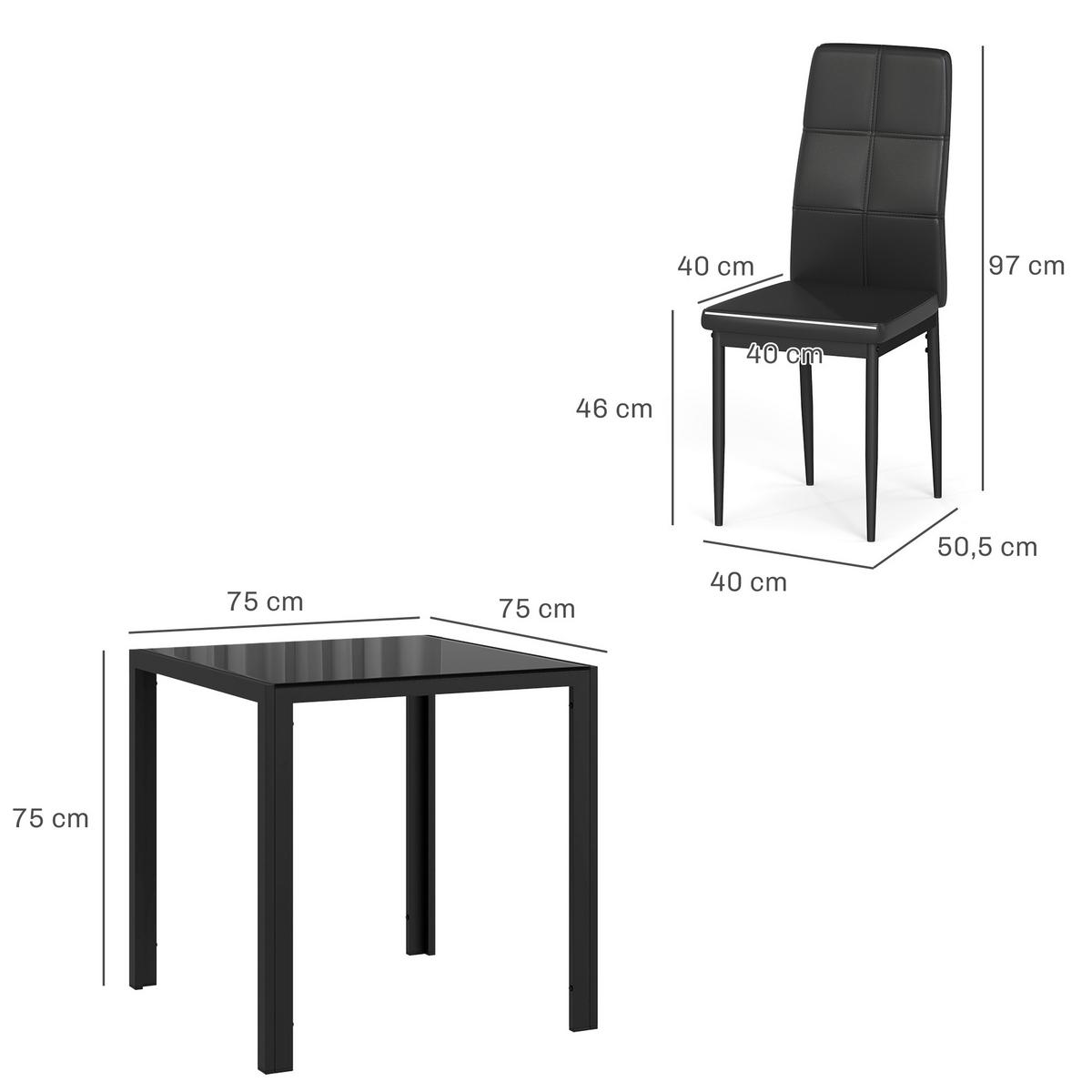 ESSGRUPPE 3er Set Gehärtetes Glas Metall Schwarz - Schwarz, Metall (75/75/75cm) - HOMCOM