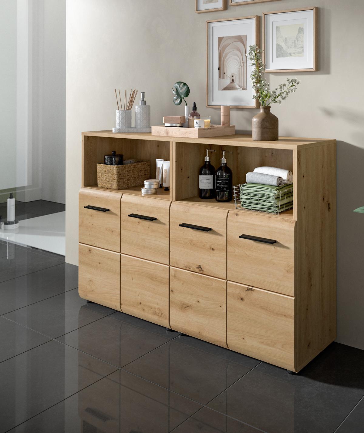 BADKOMMODE Spar Set 2x Badschrank Eiche Artisan, 2-türig je 60 x 80 cm - Schwarz/Eiche Artisan, Holzwerkstoff/Kunststoff (120/80/30cm) - Inn.Furn