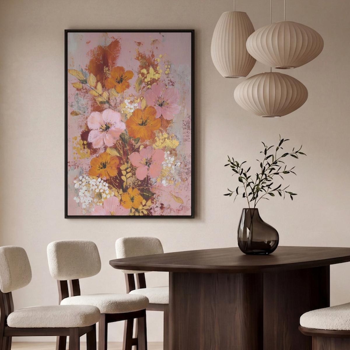 LEINWAND Bilder mit Rahmen - Malerei - Blumen - Rustikal - Rosa - 80x120 - Altrosa, Textil (80/120cm) - MuchoWow