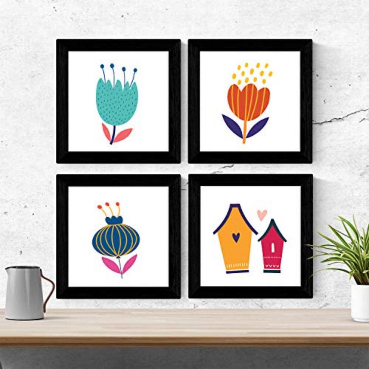 POSTER Set mit 4 Wildblumen Nordic Scandinavian 30x30 cm Rahmenlos - Klar, Papier (30/3cm) - Nacnic