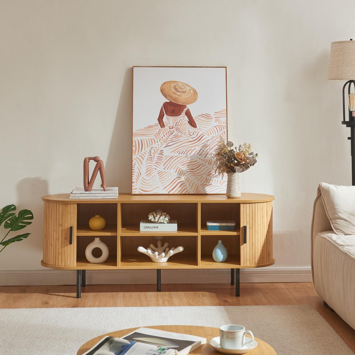 TV-ELEMENT Tvedestrand - Schwarz/Naturfarben, Holzwerkstoff/Metall (140/55/40cm) - [en.casa]