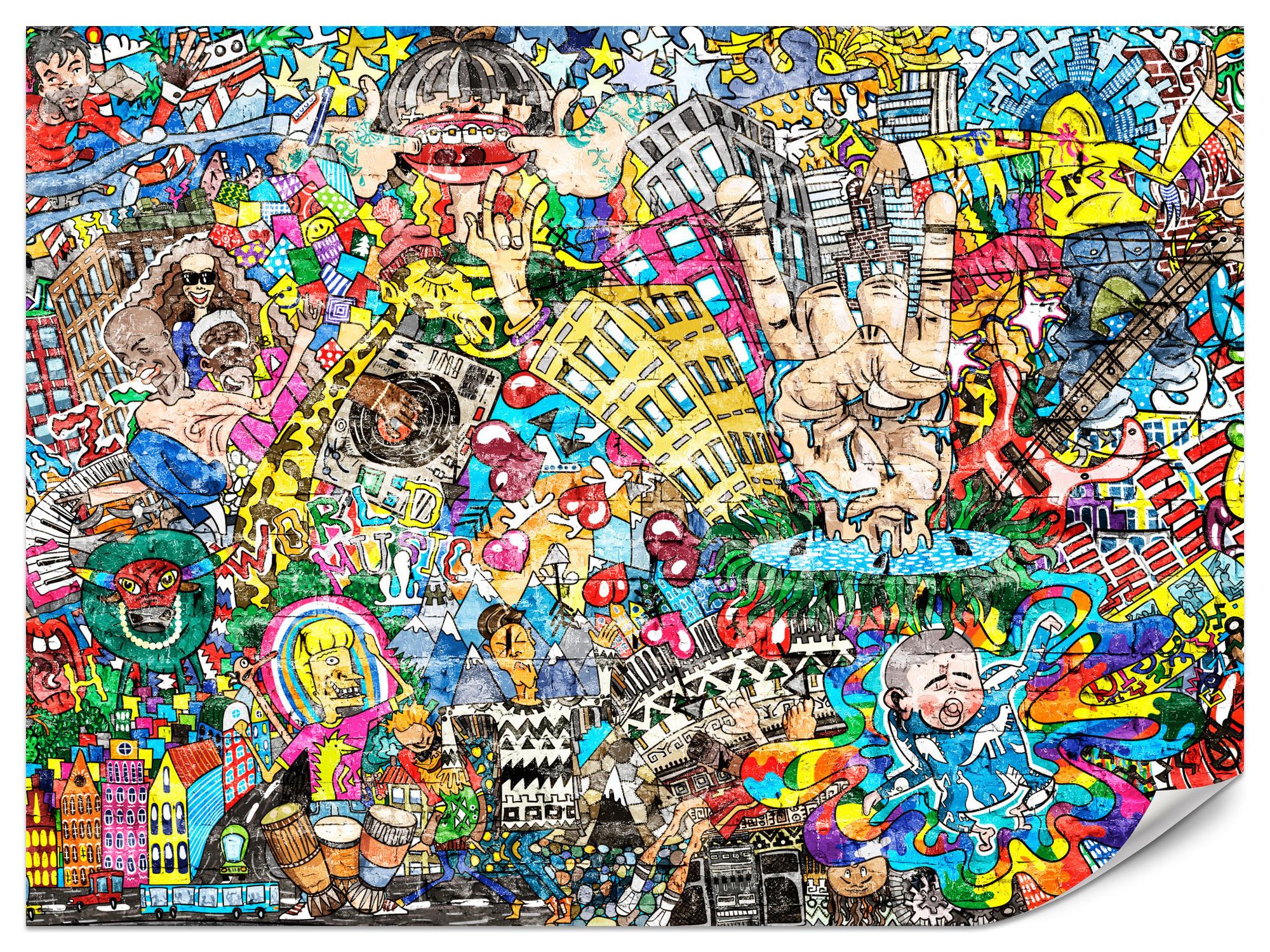 FOTOTAPETE für Jugendzimmer Buntes Graffiti Streetart Bunt 250x175 - Türkis/Gelb, Papier (250/175cm) - Muralo