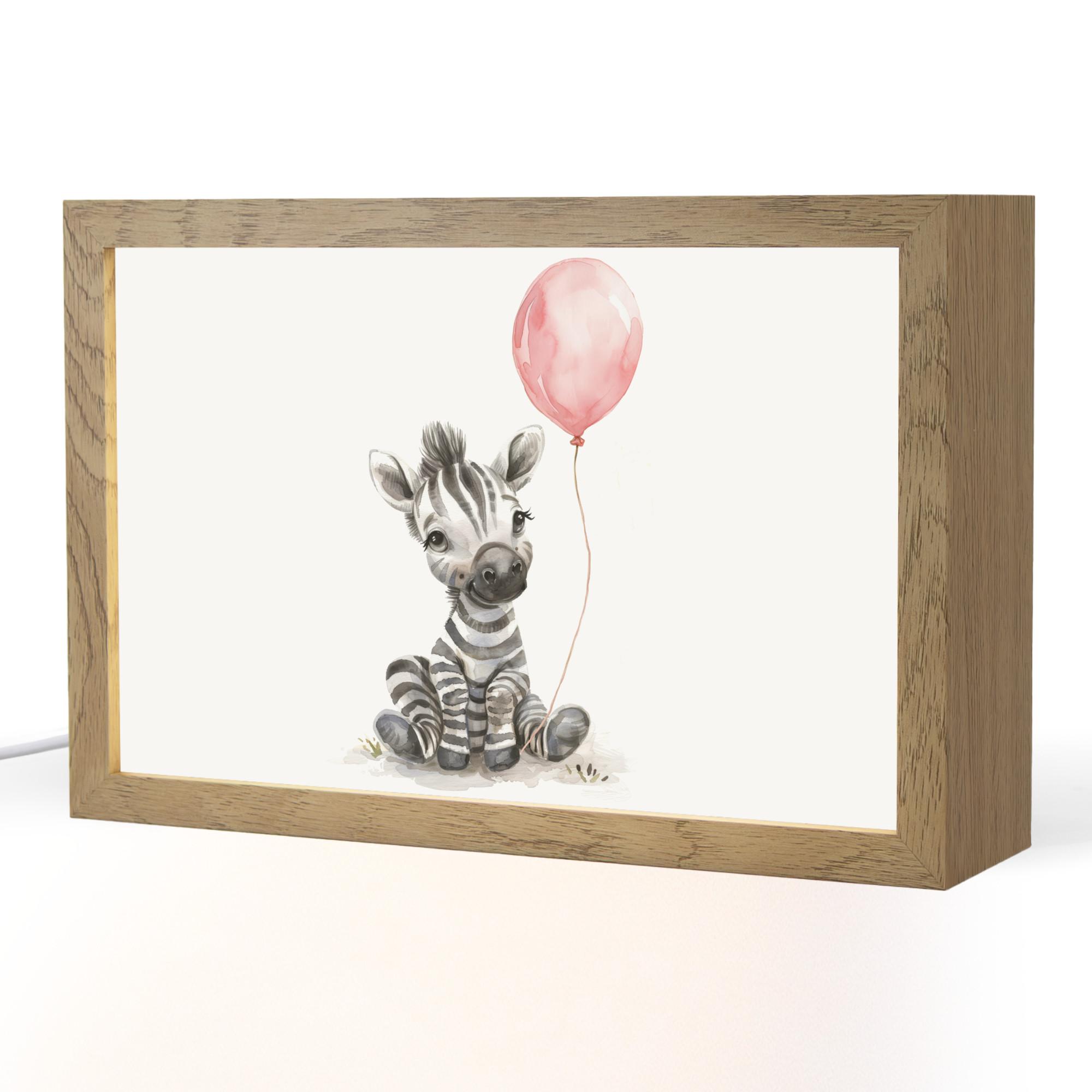 NACHTTISCHLAMPE Zebra - Baby - Tiere - Rosa Luftballon 30x20 cm - Weiß, Holzwerkstoff (8/30/20cm) - OnlyWow