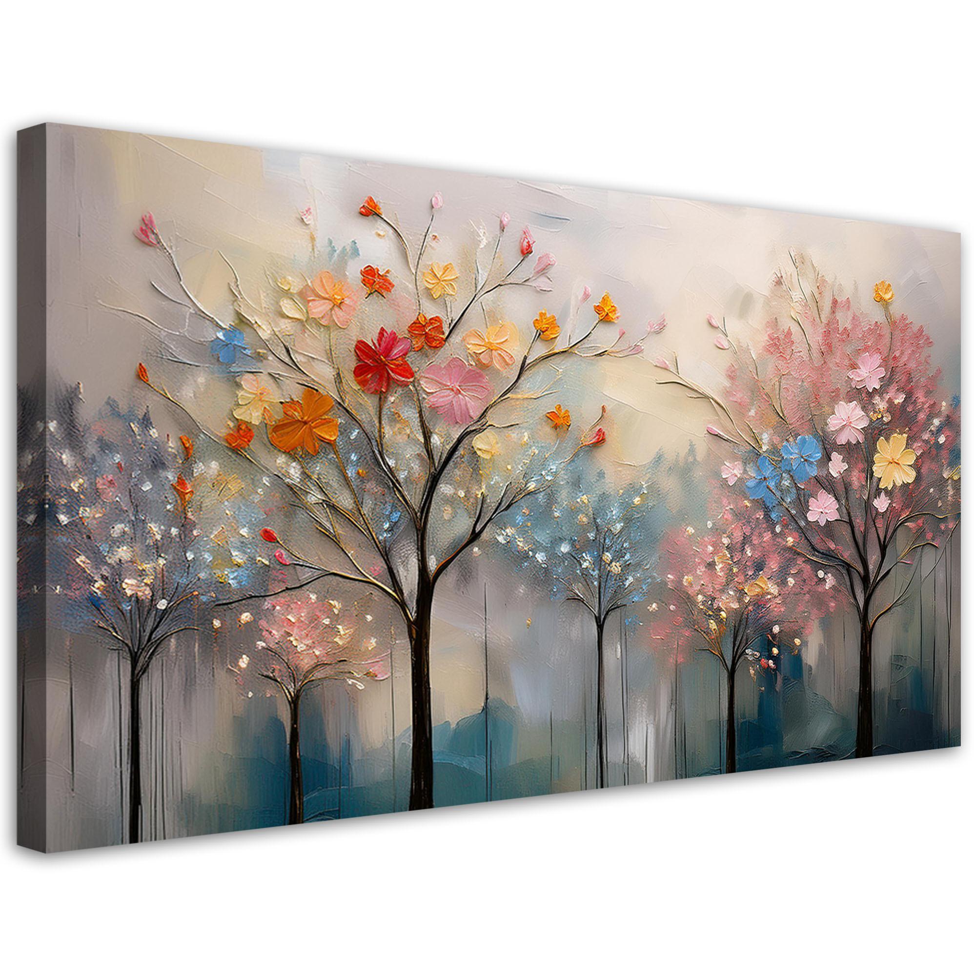 LEINWANDBILD Blühende Bäume Gemalte Blumen 80x40cm - Multicolor, Textil (80/40cm) - Feeby