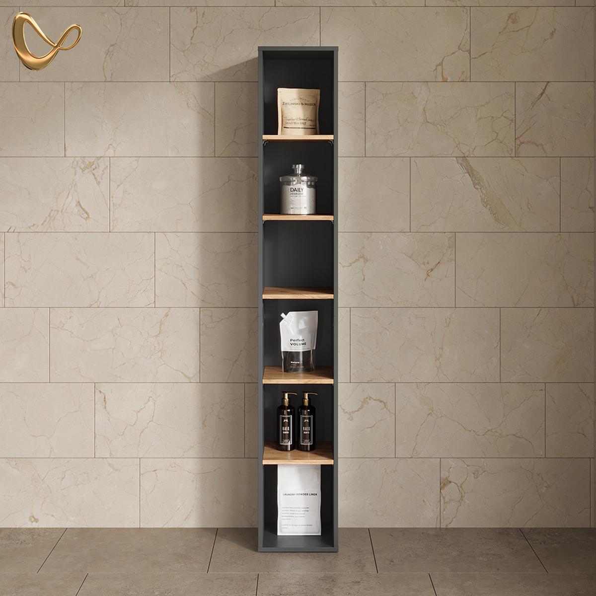 BADSCHRANK Paolina Anthrazit/Goldkraft Eiche 30 x 188.6 cm - Honigeiche/Anthrazit, Holzwerkstoff (30/188.6/27.3cm) - Livinity®
