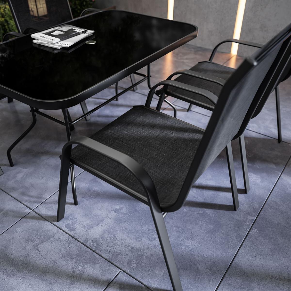 DINING LOUNGESET TERRA Gartenmöbelset aus Polyrattan - Schwarz, Textil - Lookway