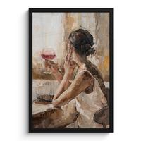POSTER MIT RAHMENGERAHMTES BILD Ölgemälde - Frau - Wein Bilder mit Rahmen 40x60 cm - Hellbraun, Papier (40/60cm) - MuchoWow