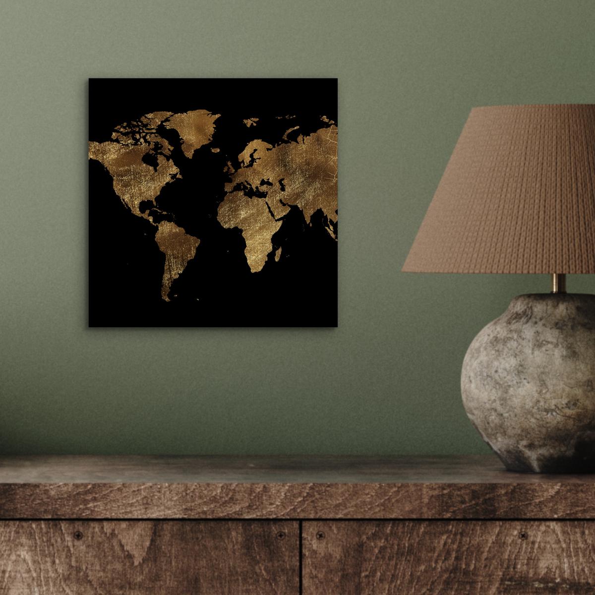 METALLBILD Weltkarte - Gold - Luxus - Erde - Schwarz 20x20 cm - Goldfarben, Metall (20/20cm) - MuchoWow