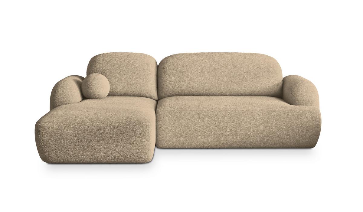 ECKSOFA MODENZA N L-S Creme Boucle-Stoff mit Schlaffunktion - Creme/Schwarz, Holz/Kunststoff (266/148cm) - MASSENO