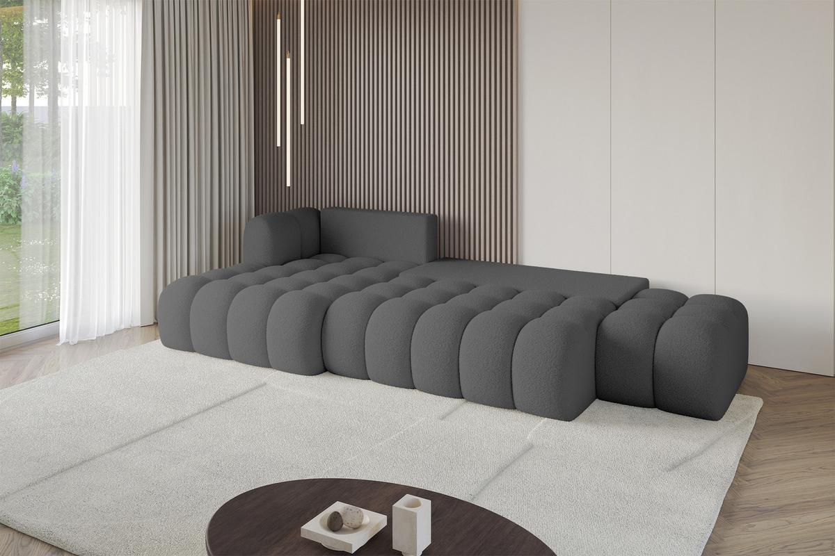 ECKSOFA mit Schlaffunktion Ottomane Links OLEA-L2 321x164x75 Grau Bouclé - Schwarz/Grau, Holzwerkstoff/Kunststoff (321/164cm) - ALTDECOR