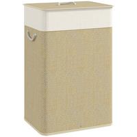 BAMBUS Wäschekorb mit Deckel 72 L Wäschesammler mit Seilgriffen Naturholz - Creme/Naturfarben, Naturmaterialien/Textil (30/60/40cm) - HOMCOM