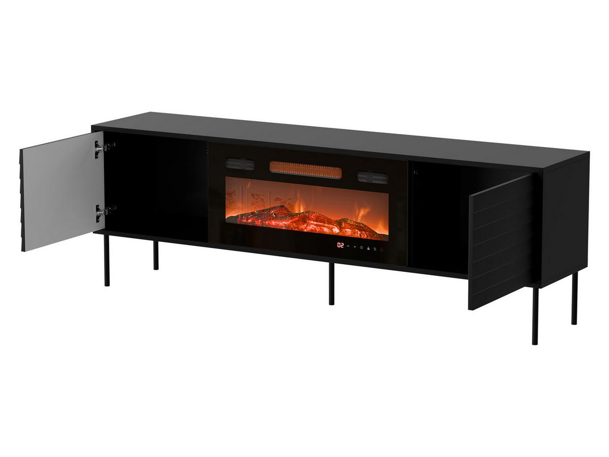 TV-LOWBOARD Cortina 180 mit Elektrische Kamin - Schwarz/Braun, Holzwerkstoff/Metall (180/60/40cm) - MIRJAN24