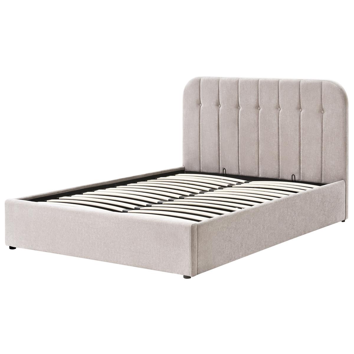 BETT mit Stauraum 140/200 cm Chenillegewebe Taupe Challans - Taupe, Textil (140/200cm) - Beliani