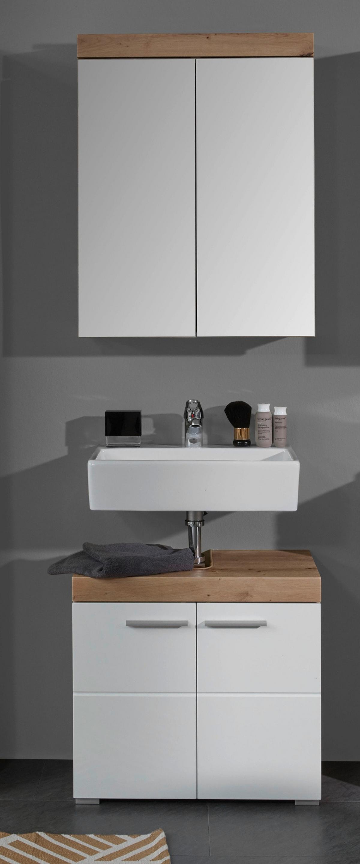 SPIEGELSCHRANK Asteiche 60 x 77 cm 2-türig, Badschrank modern - Eichefarben, Glas/Holzwerkstoff (60/77/17cm) - Top.Furn