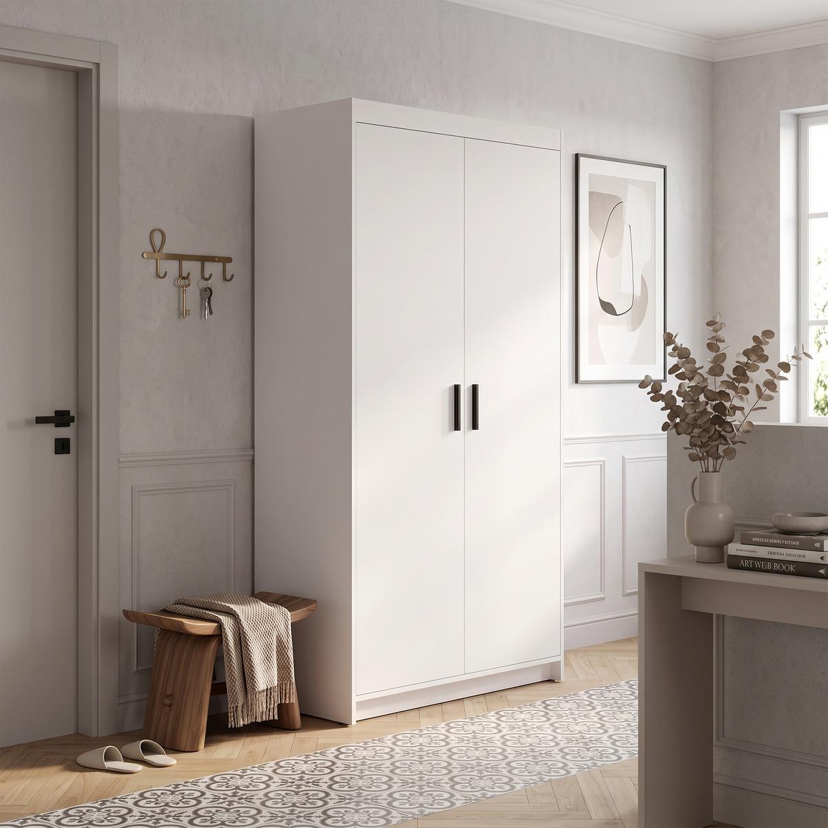 DREHTÜRENSCHRANK Elena mit 2 Türen, ohne Spiegel, Weiß - Weiß, Holzwerkstoff (90/190/53cm) - Beautysofa