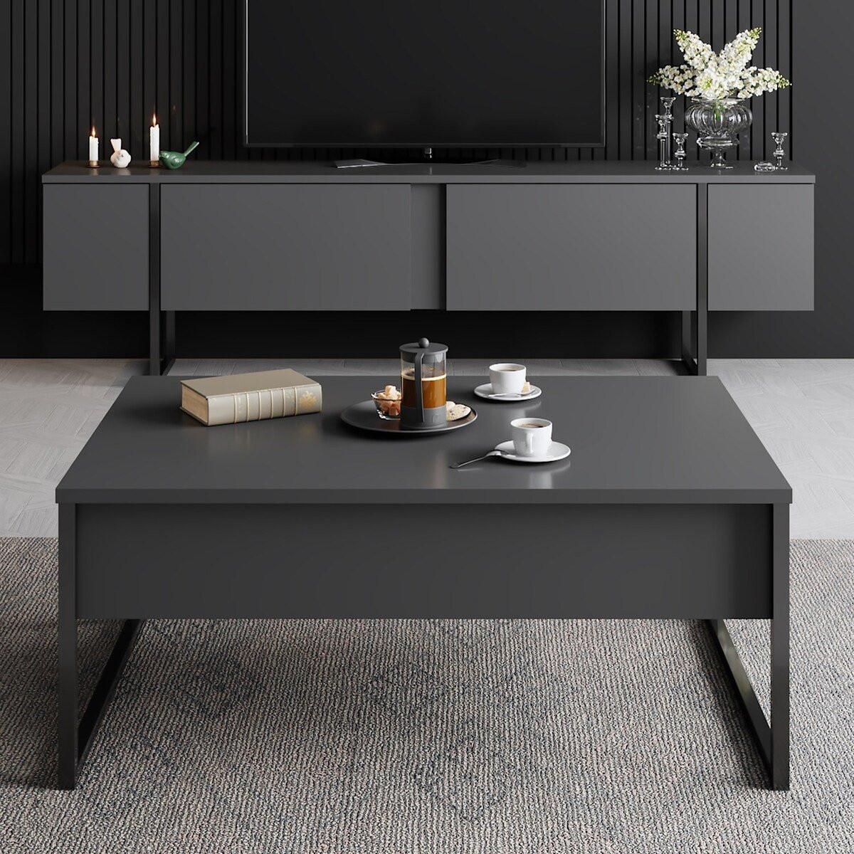 TV-MÖBEL mit 2 Klapptüren Luxe 180/30/50 cm - Anthrazit, Holzwerkstoff (180/50/30cm) - Calicosy