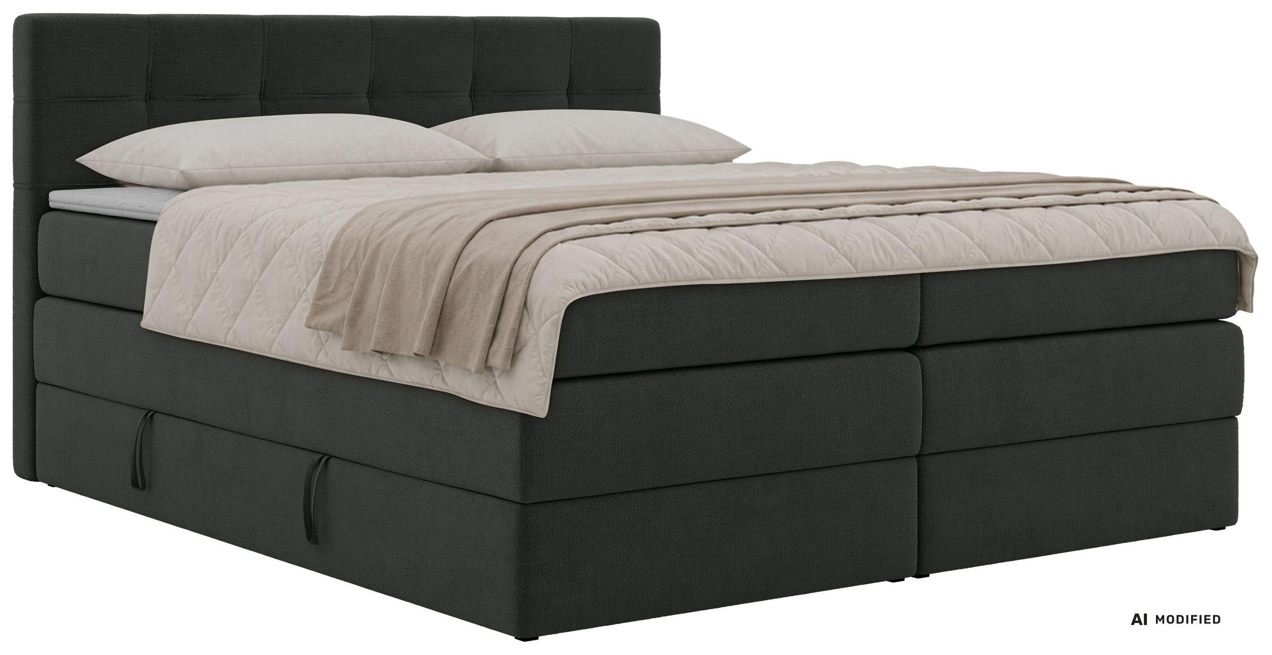 BOXSPRINGBETT SOLVEN KING 140/200 - Dunkelgrau Jersey - Topper Visco - H4 - Dunkelgrau/Schwarz, Kunststoff/Textil (140/200cm) - MKS