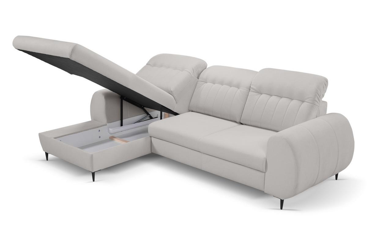 ECKSOFA PURO L-S Hellgrau Plüsch-Stoff mit Schlaffunktion - Hellgrau, Holz (275/166cm) - MASSENO