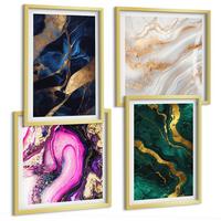 BILDER SET 4er Set - 50x50 cm & 40x60 cm Goldrahmen - Abstrakter Marmor mit Farben - Goldfarben, Kunststoff (50/50cm) - TULUP
